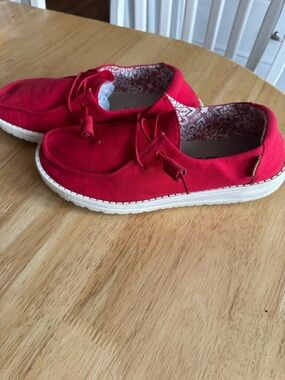 Hey Dude Casual Red Canvas Slip-On Sneakers